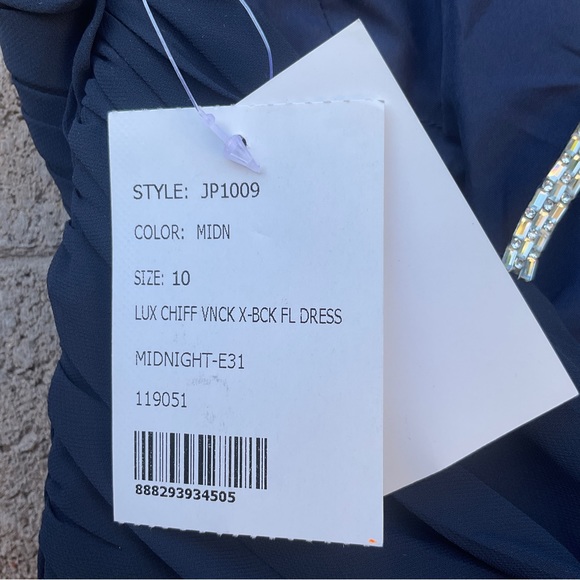 NWT Jenny Packham Chiffon Rhinestone Beaded Maxi Dress Gown Cocktail JP1009 Blue - Picture 11 of 12